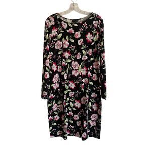 J. Jill Wearever Collection Womens Medium Black Pink Floral Midi Dress Stretch